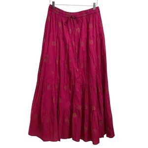 Pink Boho  Maxi Skirt Elastic drawstring Waist Cotton. Size M 
(W198)